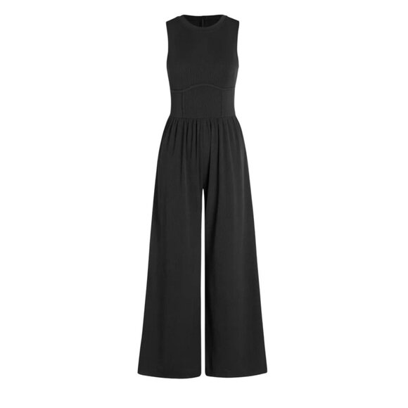 Cider Women's Size Solid Sleeveless Wide Leg Jumpsuit Black Pockets Viral - Picture 1 of 9